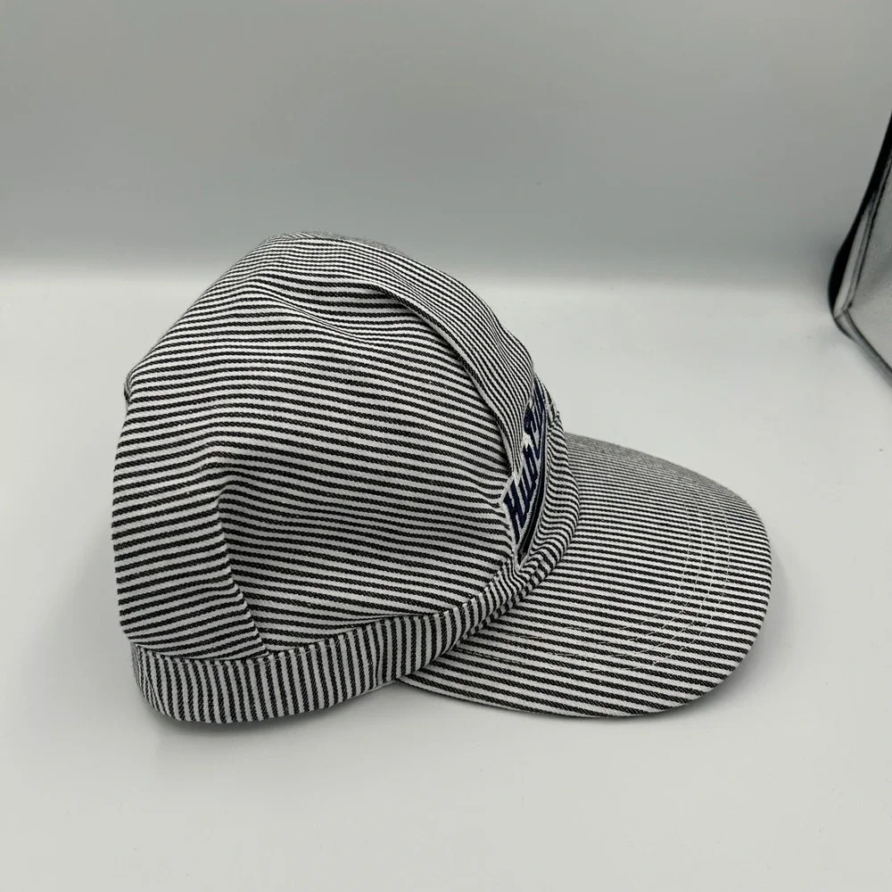 BWM Global Engineer Hat Blue White Hickory Stripe Hub City Snapback